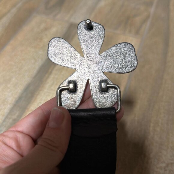 silpada designs black leather belt silver-tone daisy flower - Picture 2 of 4